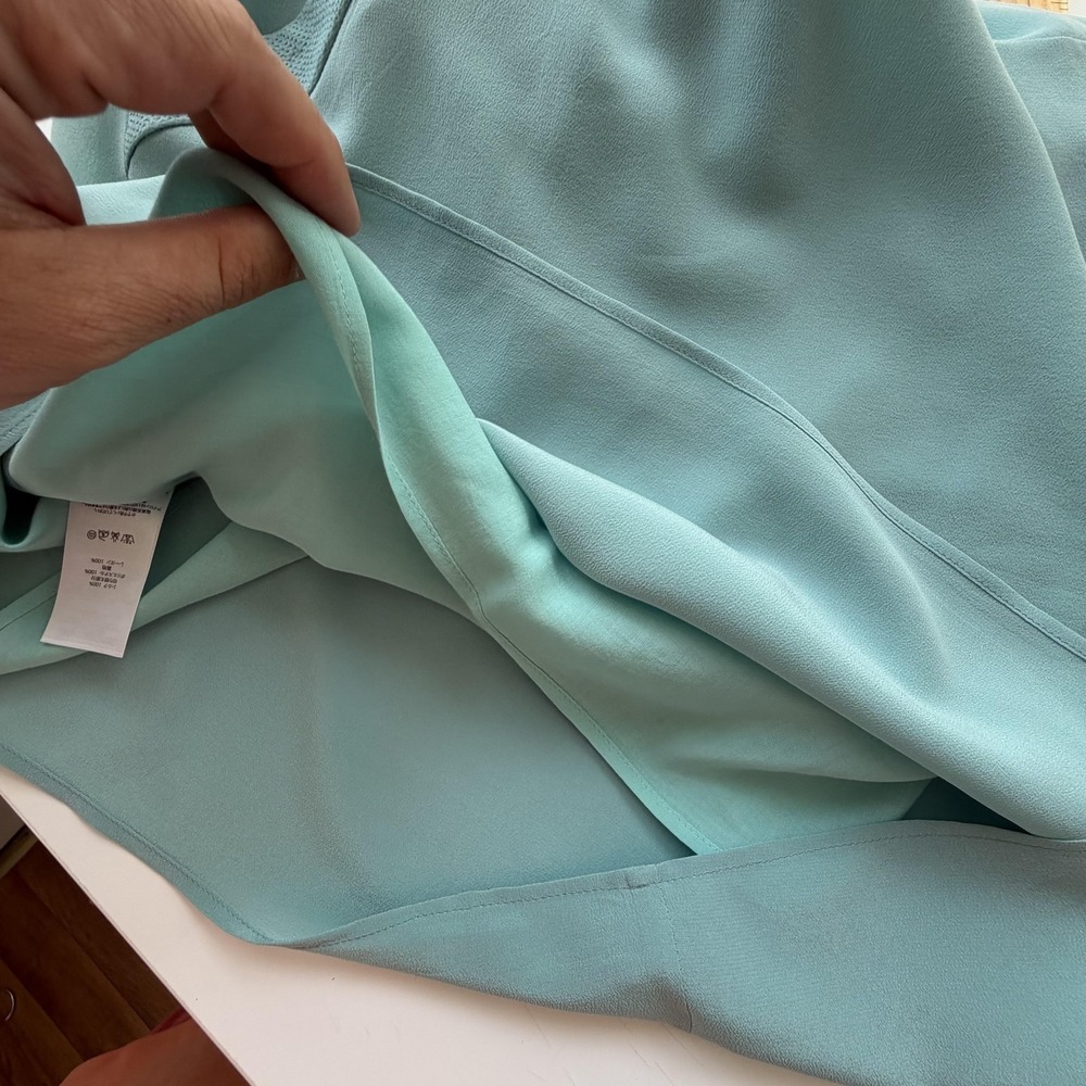 Comptoir Des Cotonniers Dress Womens 2 Mint Aqua Silk V Neck Shift Pockets Work - Picture 12 of 16